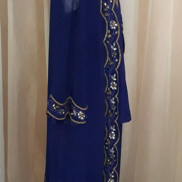 Roaman's Womens 3pc Indigo/Multi Beaded Pant Set - Picture 3 of 10